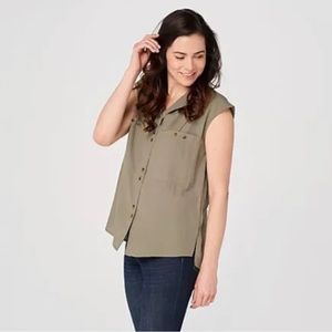 Bishop + Young Ojai Button Front Sleeveless Top Olive color size Small. NWT